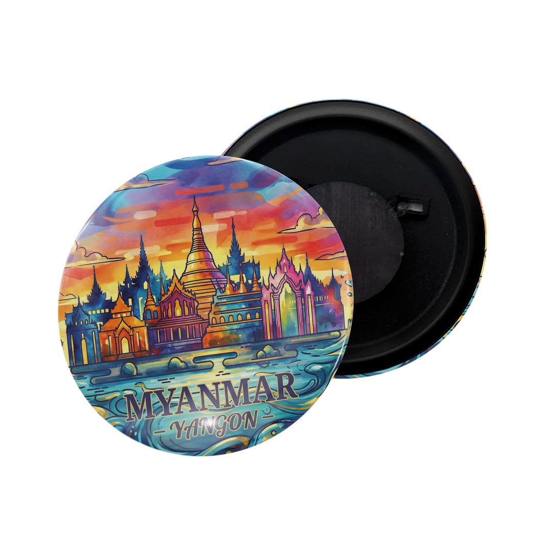 dhcrafts Fridge Magnet White Color Myanmar Yangon Glossy Finish Design Pack of 1